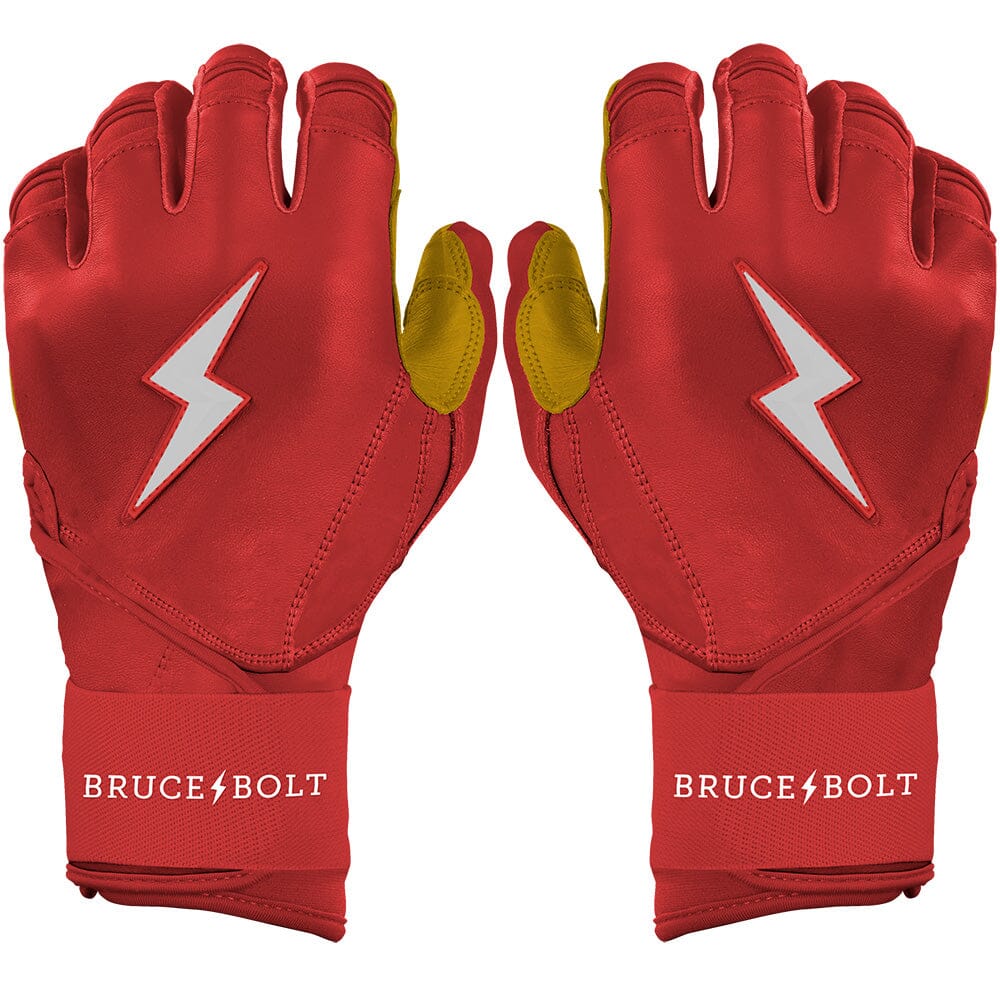 Bruce Bolt Batting Gloves Long Cuff - Red & Gold