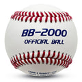 White BB-2000 Official Ball baseball with red stitching and blue lettering.